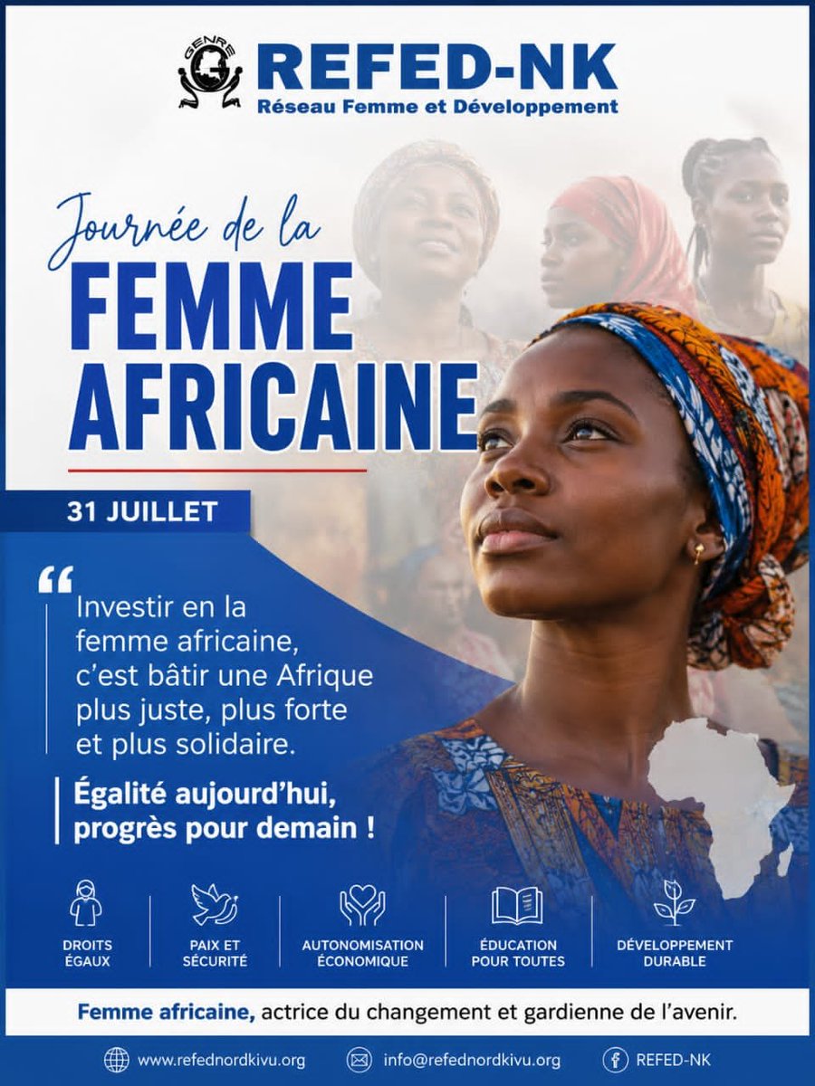 refednordkivu's tweet photo. Investir dans la femme africaine, c'est bâtir une Afrique plus juste, plus forte et plus solidaire 
#JournéeDeLaFemmeAfricine #FemmesLeaders #Genre #Égalité #Justice #JIFA2026 #REFED_NK https://t.co/alnAVTQ4HW