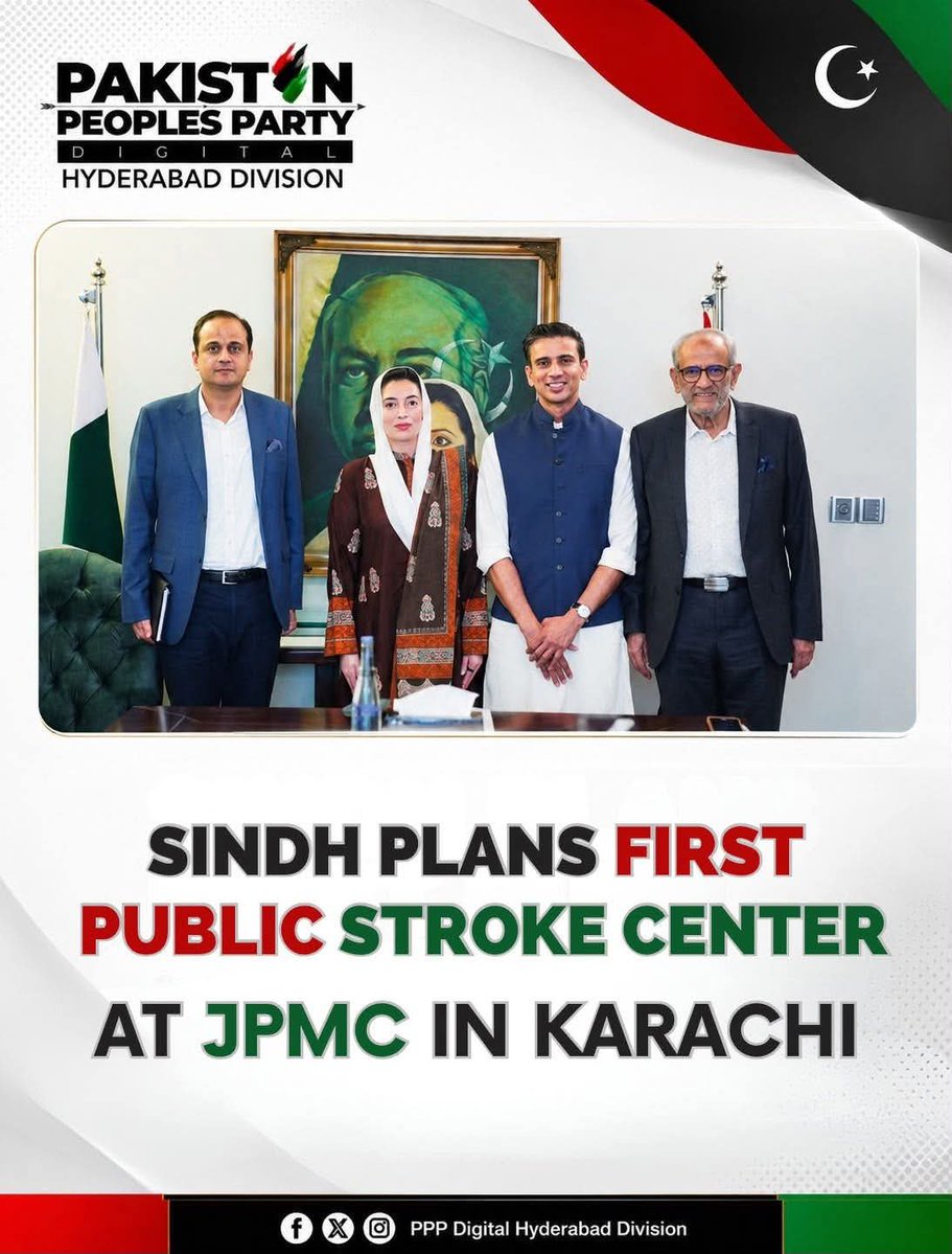 lalashahid2018's tweet photo. Dr. Syed Fazal Zaidi briefed First Lady Bibi (@AseefaBZ) and Mayor Karachi Barrister (@murtazawahab1) on Sindh's growing stroke burden, with nearly 500 stroke cases daily, including 50 severe cases requiring specialized care.
Bibi Aseefa Bhutto Zardari appreciated the team's efforts in establishing Sindh's first comprehensive public-sector stroke center at Jinnah Postgraduate Medical Centre (JPMC) under the Sindh Government, calling it a major step toward reducing preventable deaths and disabilities while strengthening quality public healthcare.
The specialized stroke services are expected to begin by mid-August 2026.
#MedicalEducation
#PakistanZindabad #Karachi
