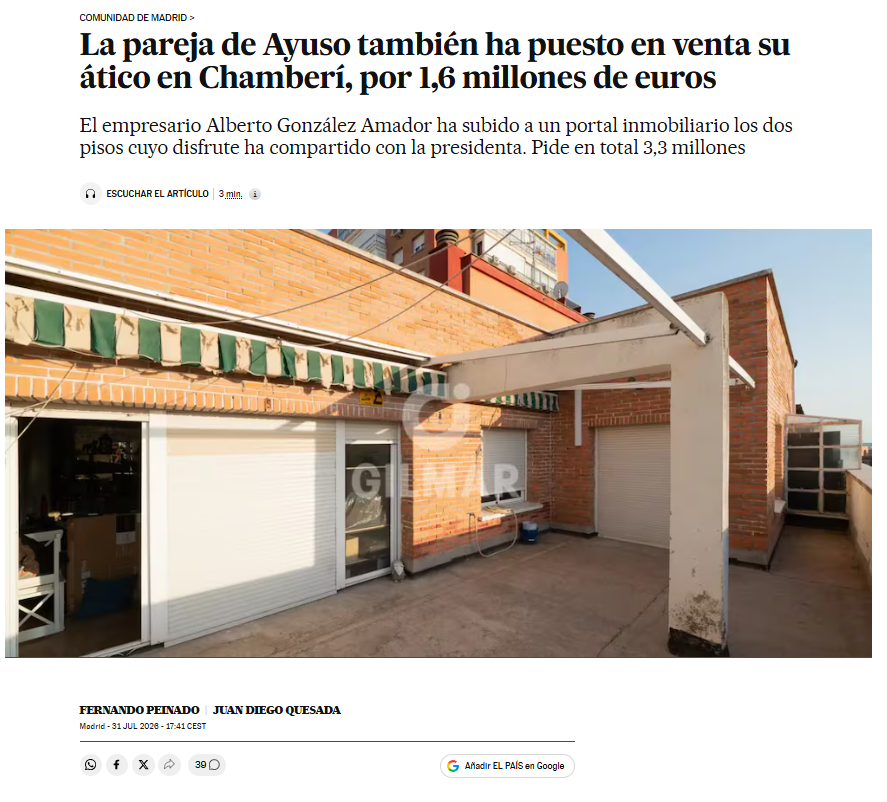 FernandoPeinado's tweet photo. Amador vende los 2 pisos que ha disfrutado con Ayuso. Pide 3,3 millones de euros en total. Con @jdquesada https://t.co/Ej1zCwtPCd