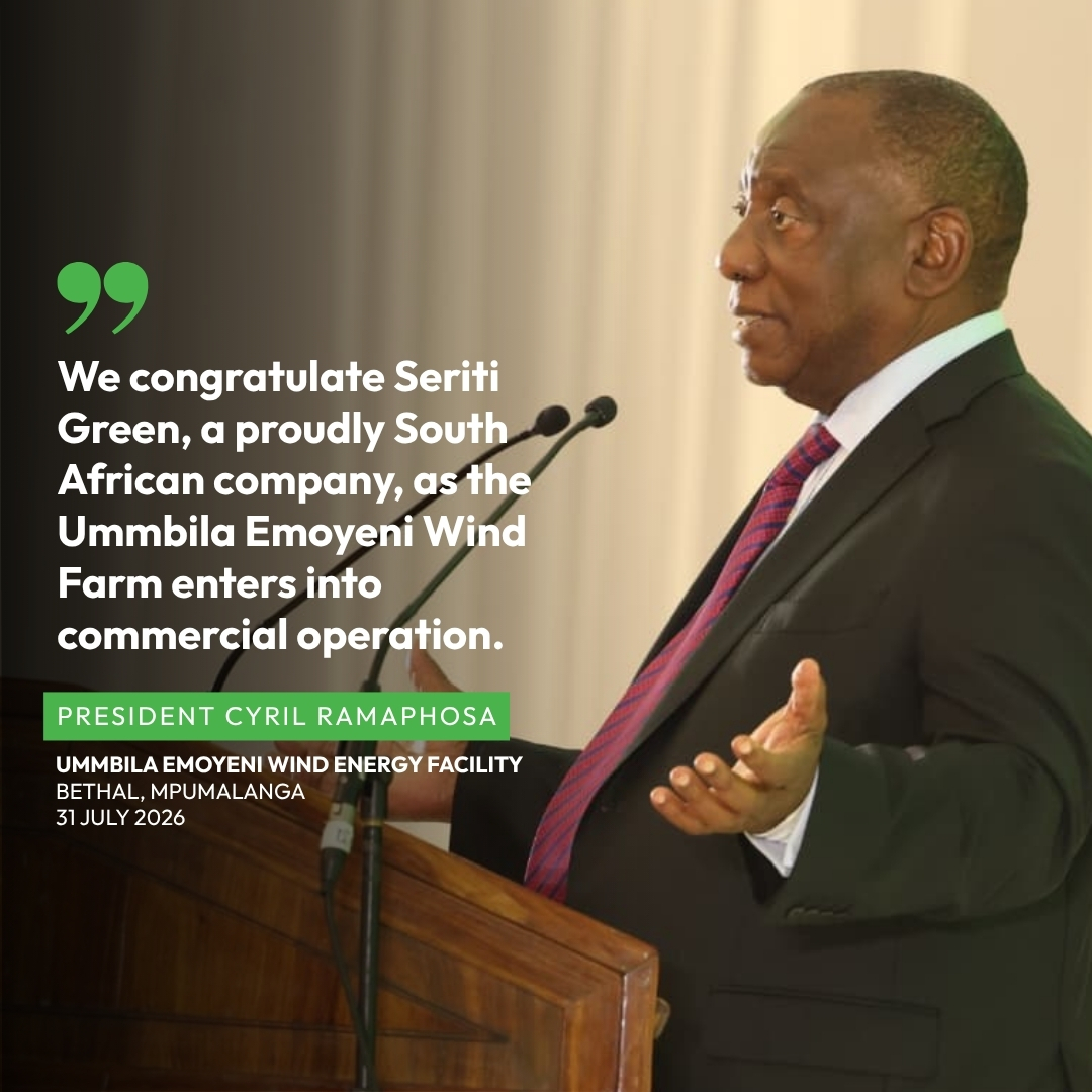 GovernmentZA's tweet photo. [Highlights]  Address by President Cyril Ramaphosa at the opening of the Ummbila Emoyeni Wind Farm 

#InvestSA
#AWorkingNation 
#GovZAUpdates 
#SAInnovates

Read more: 🔗 https://t.co/liN7ZFdM82 https://t.co/6B5n01mYpw