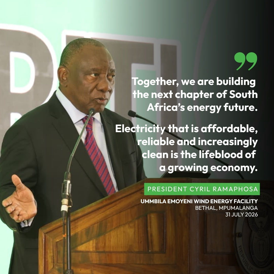 GovernmentZA's tweet photo. [Highlights]  Address by President Cyril Ramaphosa at the opening of the Ummbila Emoyeni Wind Farm 

#InvestSA
#AWorkingNation 
#GovZAUpdates 
#SAInnovates

Read more: 🔗 https://t.co/liN7ZFdM82 https://t.co/6B5n01mYpw