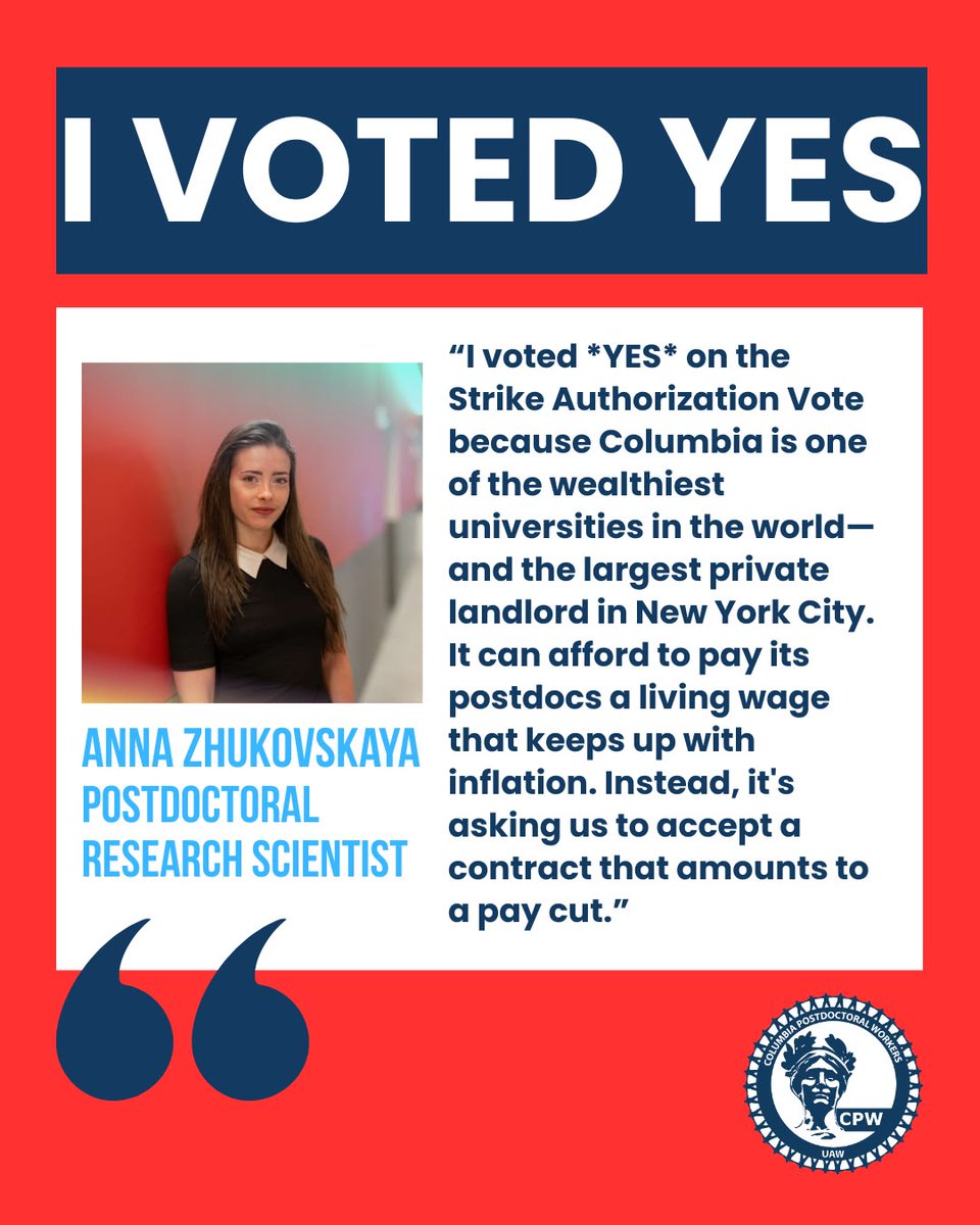 CPWUAW's tweet photo. Anna is voting YES on strike authorization! Join her by voting today - find your ballot in your email #FairContractNOW #unionpower https://t.co/BNjpbxp8Jm