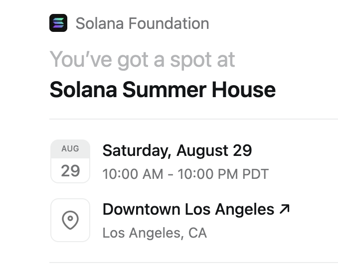 WhalerBags's tweet photo. Hello LA

@solana see you SOON

Just got approved for the Solana Summer House LFG https://t.co/xLhJC7zfsU