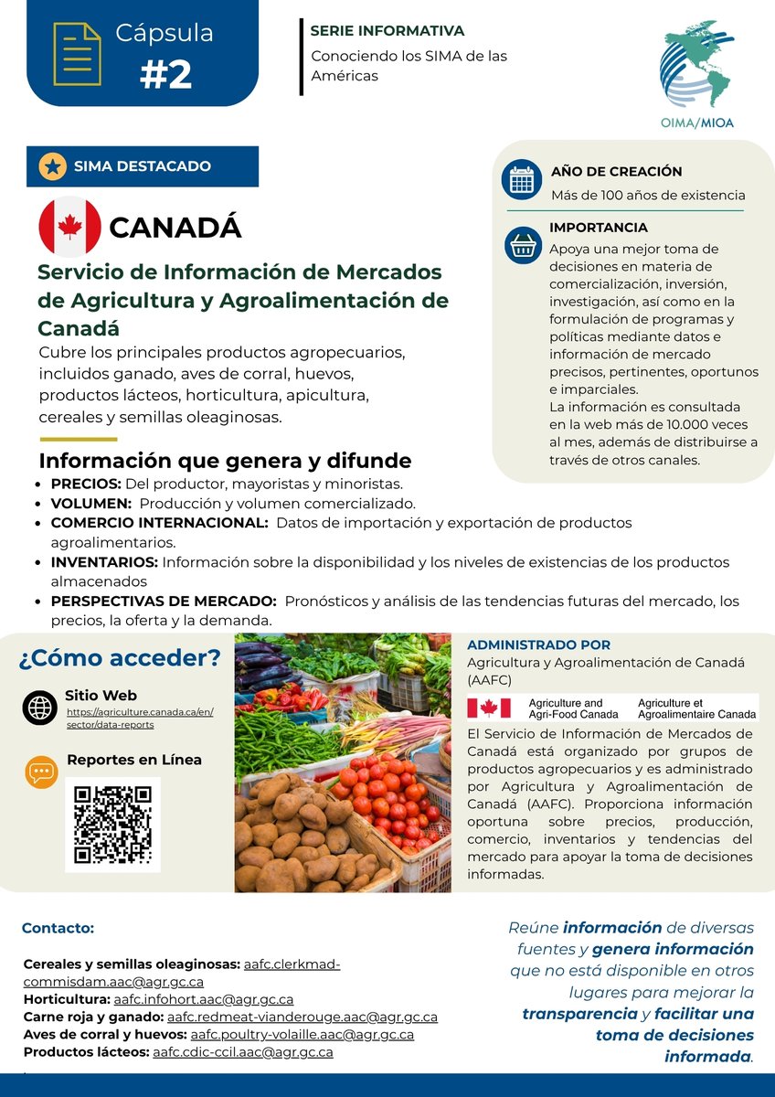 OIMA_MIOA's tweet photo. 🇨🇦 SIMA Destacado | Canadá
¿Sabías que el Sistema de Información de Mercados de Agriculture and Agri-Food Canada (AAFC) tiene más de 100 años de trayectoria?
Conoce cómo este sistema contribuye a la transparencia de los mercados agroalimentarios mediante información confiable https://t.co/zT1lP2jyRr