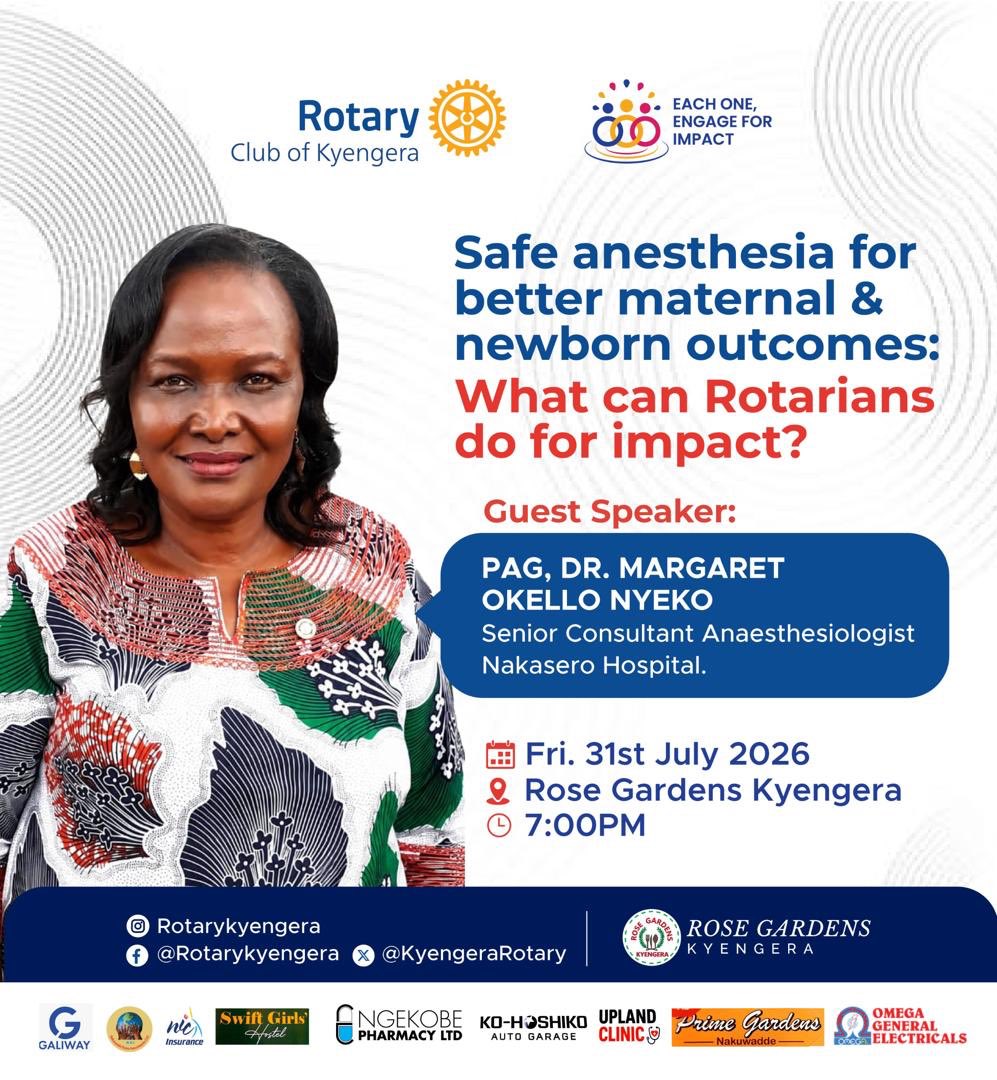 KyengeraRotary's tweet photo. We’re honoured to welcome our Guest Speaker, PAG Dr. Margaret Okello Nyeko, for what promises to be an eye-opening conversation on maternal health 🤰👶

#RCKyengera #D9214 #ImpactYear #MaternalHealth https://t.co/eWAnXIuQYf