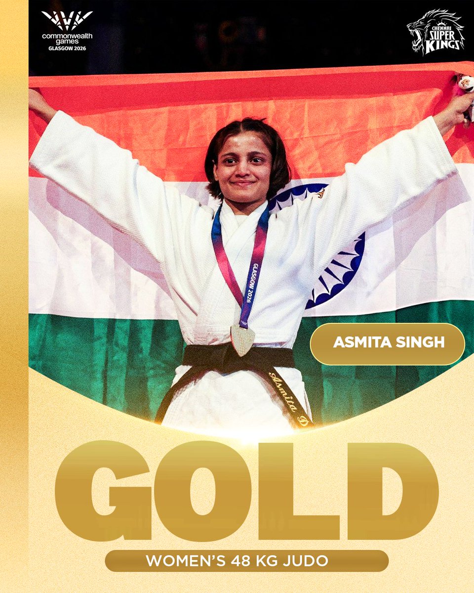 ChennaiIPL's tweet photo. History, written in gold. 🥇

Asmita Singh &amp; Harsh Singh make it a golden day for India. 🇮🇳🥳

#WhistlePodu #CommonWealthGames https://t.co/UfbKHtpXC8