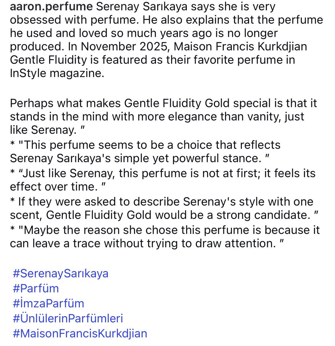 Mary37100062497's tweet photo. #serenaysarıkaya talking about the perfume she likes 
#AARON-PERFUME IG post https://t.co/sfa1kE3vI0