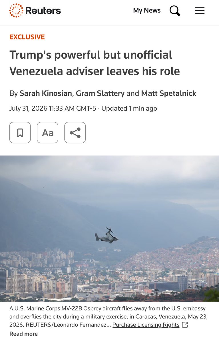 OrlvndoA's tweet photo. #URGENTE | Reuters:

Mauricio Claver-Carone, el poderoso asesor no oficial que manejaba gran parte de la política de la administración sobre Venezuela, deja su rol.

Claver-Carone fue uno de los principales arquitectos de la política que devino en el 3 de enero y, desde entonces, era uno de los actores que en el día a día manejaba a Delcy Rodríguez.
