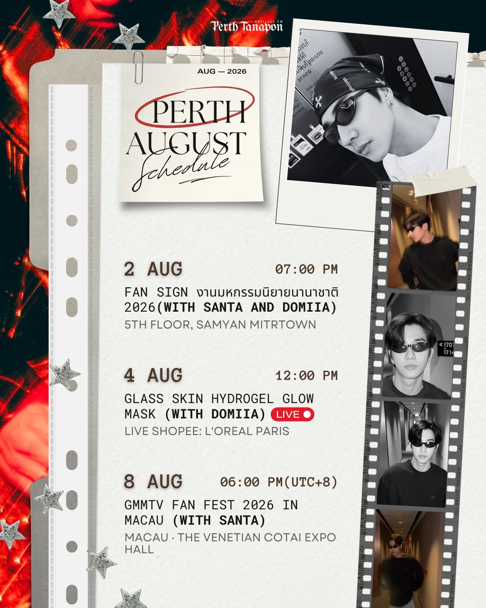 PerthOfficialTH's tweet photo. 𝙋𝙀𝙍𝙏𝙃 𝙏𝘼𝙉𝘼𝙋𝙊𝙉 𝙎𝘾𝙃𝙀𝘿𝙐𝙇𝙀 

🗓 : August 2026 

#PerthTanaponSchedule
#PerthTanapon #KDPPE 
@perthppe 🖤 https://t.co/5yFzmg4n6A