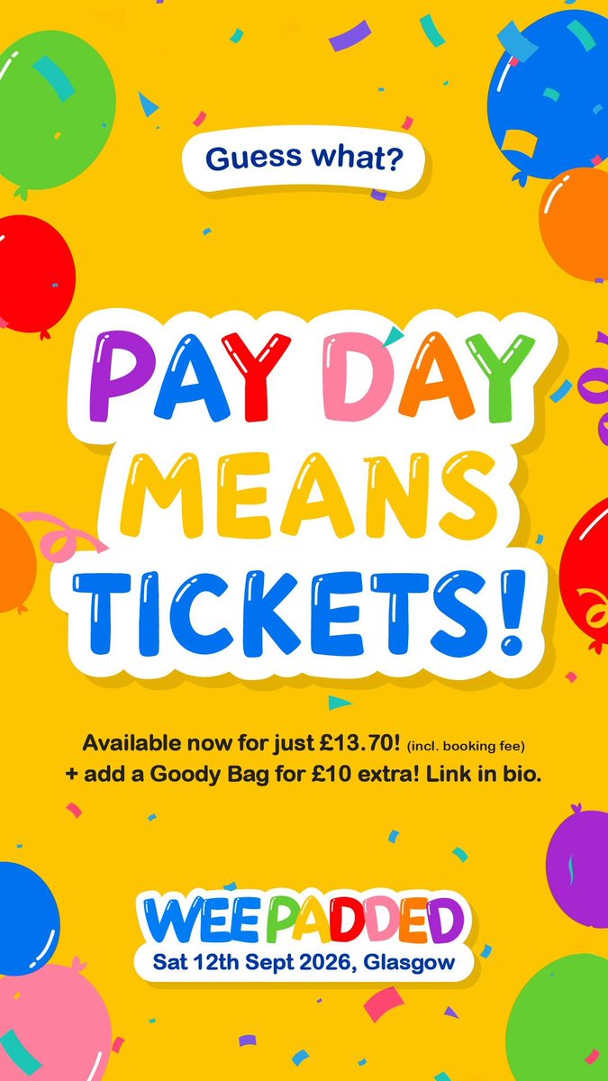 WeePadded's tweet photo. It's Friday. It's the end of the month. It's payday week. 
Why don't you treat yourself to a ticket to the ORIGNAL Scottish ABDL club night - WeePadded.
https://t.co/xTwOa2BH0J https://t.co/ks04BGVs8N