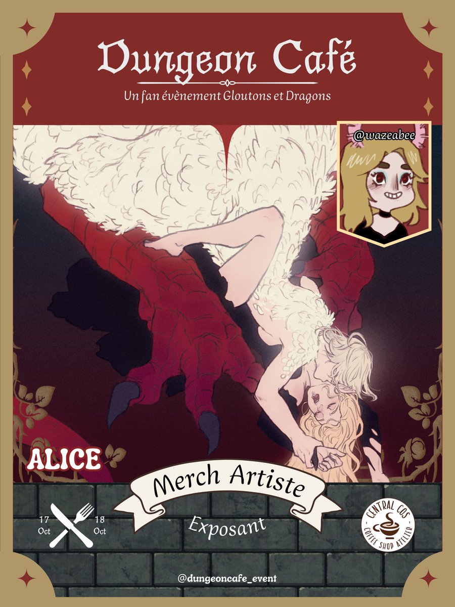 dungeon_cafe's tweet photo. ANNONCE ARTISTE 🍄💨

Veuillez accueillir Alice !

🗝️ Dungeon Cafe, un fan event Dungeon meshi
📍Central cos café, Paris 🇫🇷
📆 17 &amp; 18 Octobre

#gloutonsetdragons #dunmeshi https://t.co/EJ8hgRJzh5
