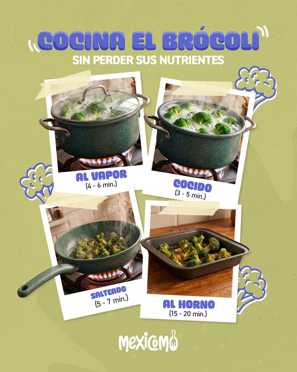 mexi_como's tweet photo. ¿Brócoli sin perder sus nutrientes? Sí se puede. 🥦Guarda estos tiempos de cocción y úsalo en tus recetas favoritas. https://t.co/nUEDuVdz3Q