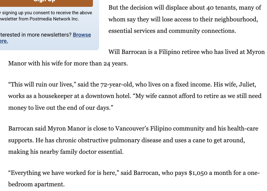 jhwfung's tweet photo. For all the talk and photo ops around helping the Filipino community heal after the Lapu Lapu festival tragedy, they sure don't care very much about the fixed-income Filipino seniors trying to survive in this city #vanpoli #vanre https://t.co/HpHREf1bEW