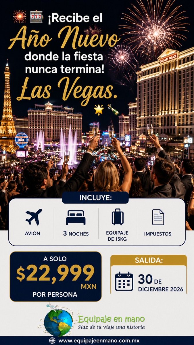 EquipajeEn's tweet photo. 🎉 Comienza a planear tu viaje inolvidable este Diciembre:

☎ Llámanos al 55 7495 7381

📲 WhatsApp. 👉🏻 https://t.co/BvRFOQeMcM

 ¡PAGAS LO QUE VES!

#equipajeenmano #Chicago #LasVegas #Grecia https://t.co/SllItuuXgM