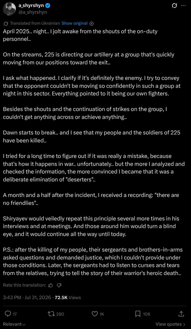 EventsUkraine's tweet photo. Apparently, 1 unit in the Ukrainian army loses 1,000 KIA a week
It also regularly kills deserters

Claims made by former battalion commander in the 47th brigade, Oleksandr Shirshin https://t.co/LzCl2WbnUi