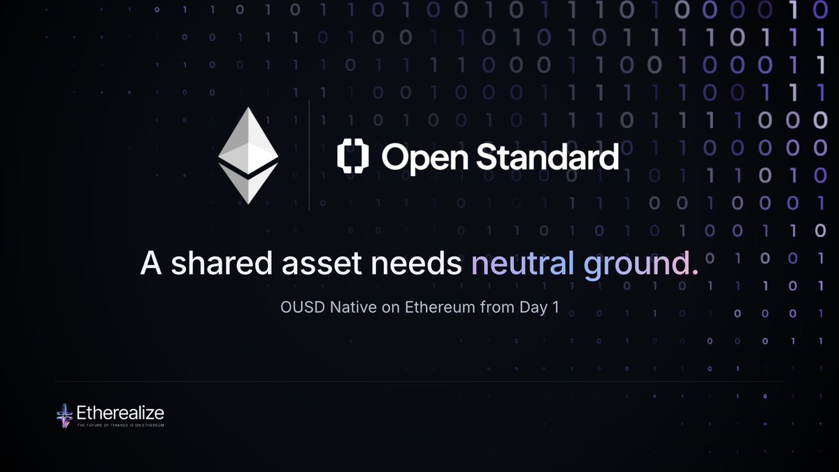 Etherealize_io's tweet photo. A shared asset needs neutral ground.

That's why @openstandard is launching natively on @ethereum from day 1.  

With more than 140 organizations, including Visa, Mastercard, Stripe, BlackRock, and BNY, Open Standard is another example of institutions converging on the network they trust for the future of finance.

Security. Credible neutrality. The deepest stablecoin liquidity. The leading tokenized asset ecosystem. The largest developer community. 

Network effects compound and can't be replicated.

Every institution building on Ethereum makes Ethereum the obvious choice for the next institution.
