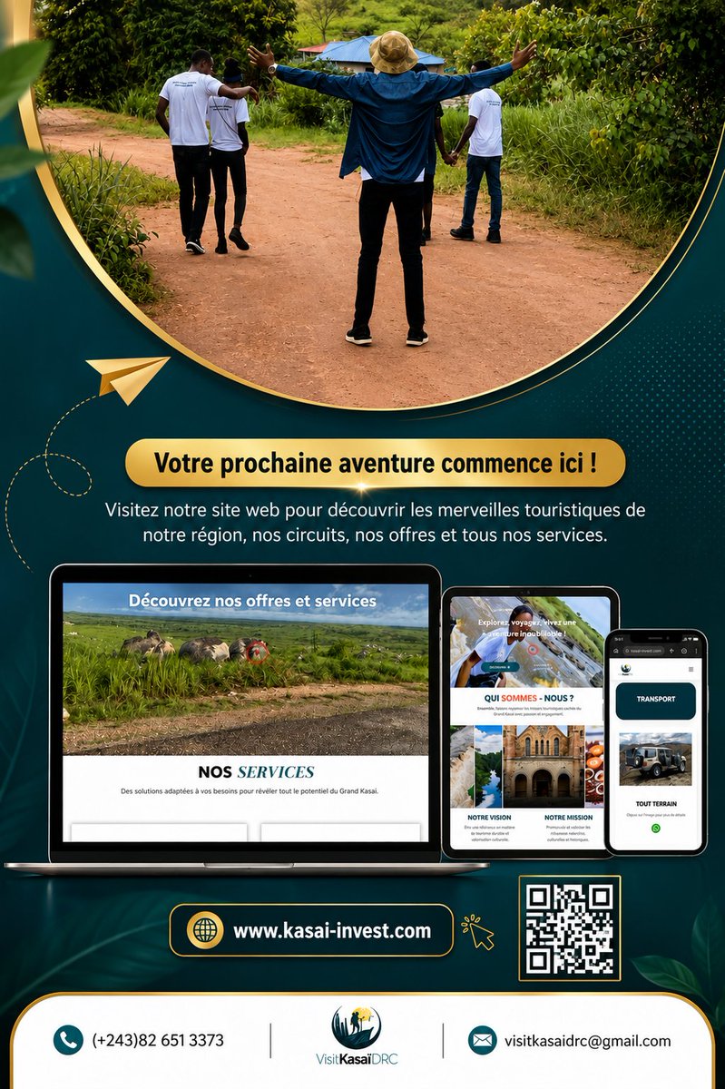 VisitKasaiDRC's tweet photo. 📍 VOTRE PROCHAINE AVENTURE COMMENCE ICI.

Le Grand Kasaï regorge de paysages à couper le souffle, de sites touristiques uniques et d'expériences authentiques qui n'attendent que vous.

📲 Scannez le QR Code ou rendez-vous sur https://t.co/XUfg4e6X0M et laissez-vous inspirer. https://t.co/RSS2KPzLQ3