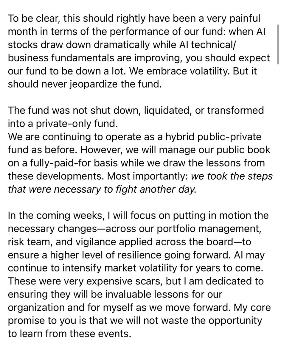 exec_sum's tweet photo. Here is the full letter Leopold Aschenbrenner sent to Situational Awareness LPs on Thursday night

The AI-focused hedge fund is still up 80% YTD despite a 67% drawdown this month https://t.co/bWdSsyK3js