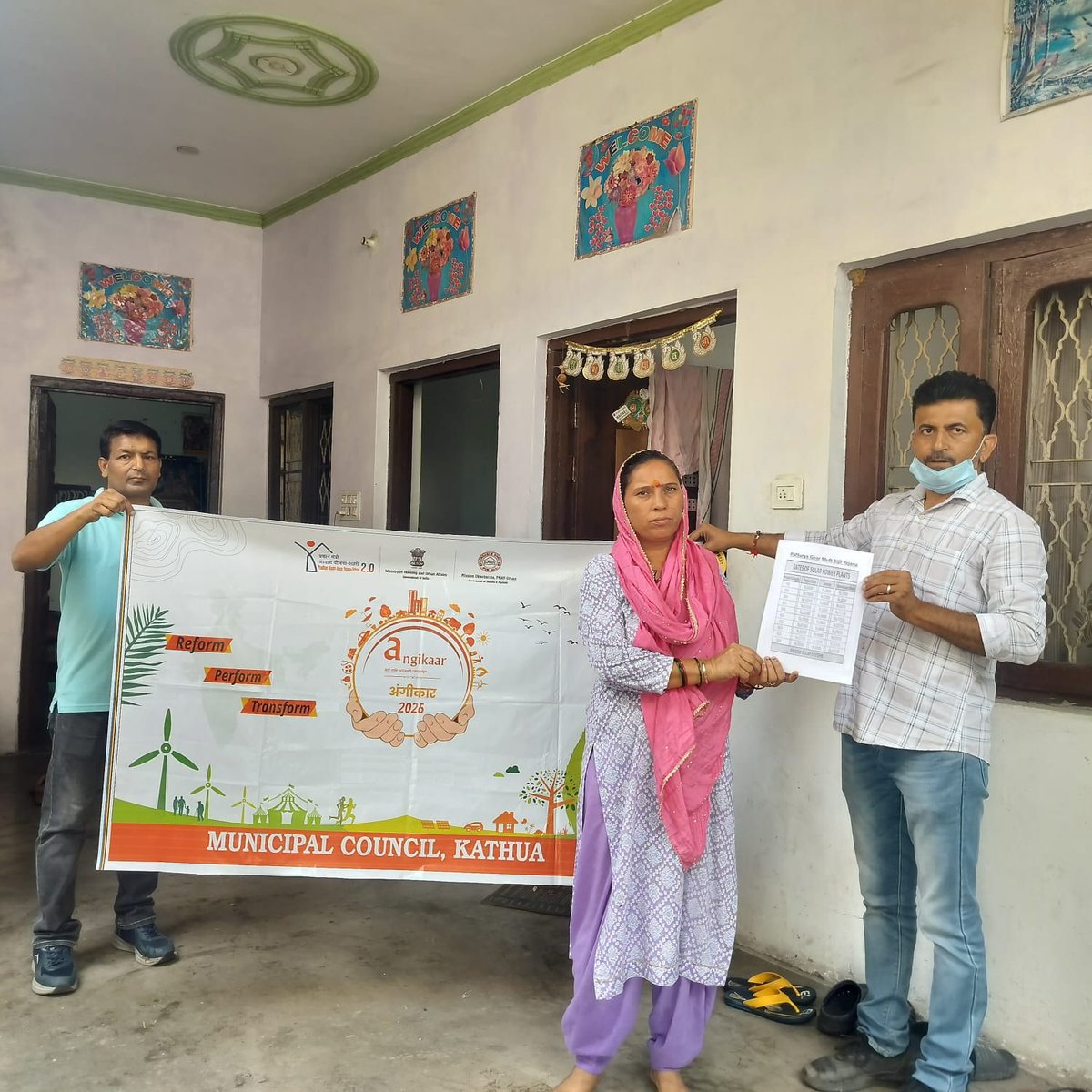 KathuaCouncil's tweet photo. As part of  ANGIKAAR campaign under the PMAY (U) 1.0 at MC Kathua, Greh Pravesh Ceremony as well as Spreading awareness about PM Surya Ghar: Muft Bijli Yojana  to PMAY 1.0 beneficiaries.
@mygovindia
@DiprKathua
@JammuUlb
@MoHUA_India
@AnissaNabi1
@md_sbm
@districtadmkat1
@JKHUDD1 https://t.co/U9tdS7VRRt