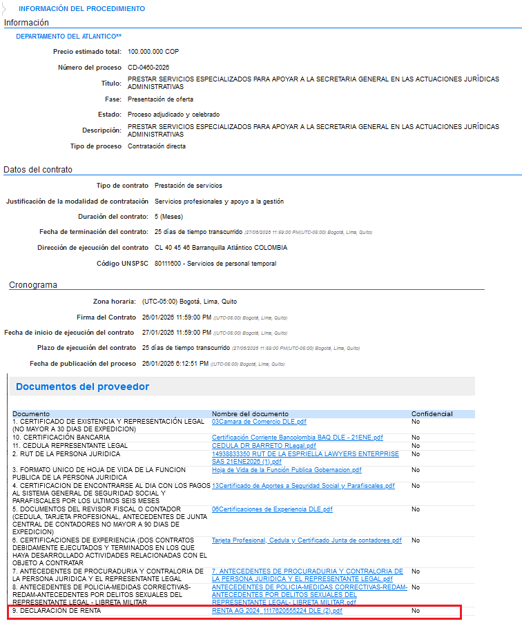JuanPoe's tweet photo. La declaración de renta está publicada dentro del contrato CD-0460-2026 entre la Gobernación del Atlántico y la oficina de abogados de Abelardo de la Espriella. El país debe conocer los bienes y dineros que rodean a Abelardo de la Espriella y el pago de impuestos al Estado. https://t.co/GmwmoA1tao