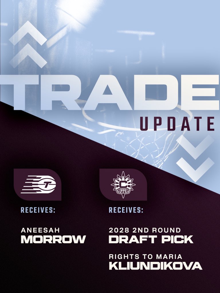 TempoBasketball's tweet photo. The Toronto Tempo have acquired Aneesah Morrow in exchange for a second round Draft Pick in 2028 and the rights to Maria Kliundikova.

In a corresponding move, the team has waived guard Tima Pouye. https://t.co/WlJ7Ny8960