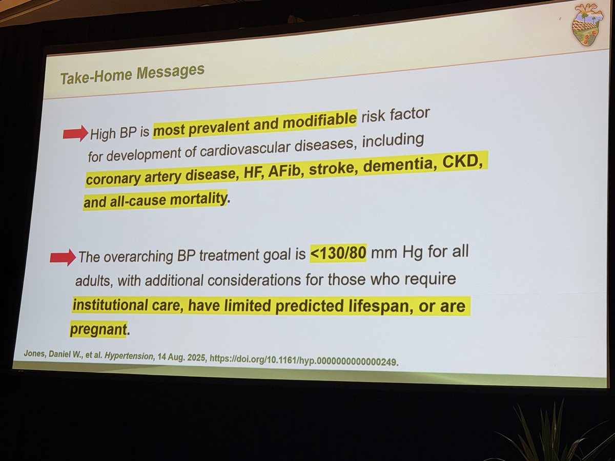 DrMarthaGulati's tweet photo. @kcferdmd presents the HTN guidelines at #ASPC2026 
🫀no more than”HTN urgency” rather severe HTN or HTN emergency
🫀eGFR: not calculated by race
🫀First guideline to incorporate PREVENT risk calculator (CVD risk: 7.5% or greater)
🫀 BP goal <130/80 but encourage <120
🫀 Single pill combos
🫀Lifestyle is always part of Tx