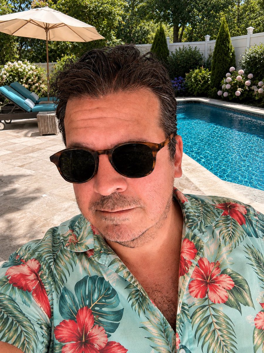 RobbyBridges's tweet photo. From a few weekends ago, I welcome your comments on my loud Hawaiian shirt for my Shrek-like frame! 😎 ☀️ https://t.co/huGDJE331J