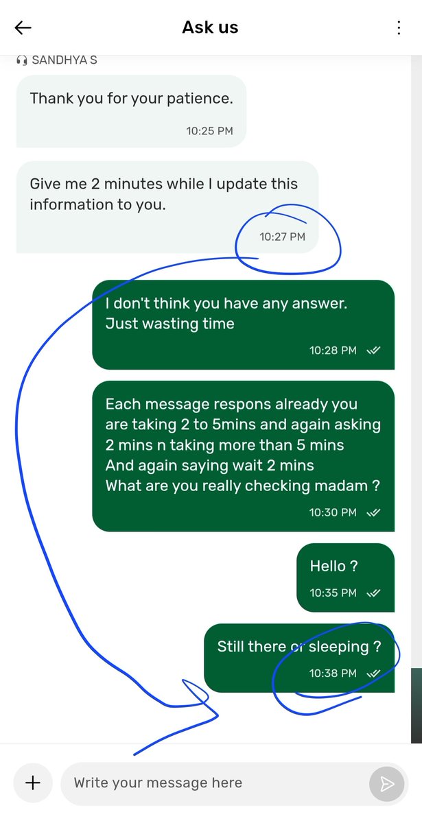 prabhak1589883's tweet photo. 2/2: but when I reached out customer support to report the issue. She is not even interested 
She is just typing each line with 2 to 5 mins delay. Again asking me to wait 2 mins and making me to wait 5mins and then again 1 line and take 2 mins break and then asks wait 2 mins and https://t.co/gTdYPCLj5w