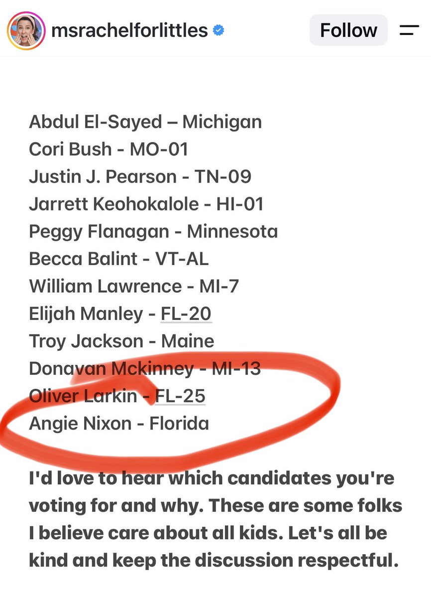 AngieNixon's tweet photo. The only Rachel whose opinion matters to me today. I was endorsed by THE Ms. Rachel! https://t.co/YpKER5FTaN