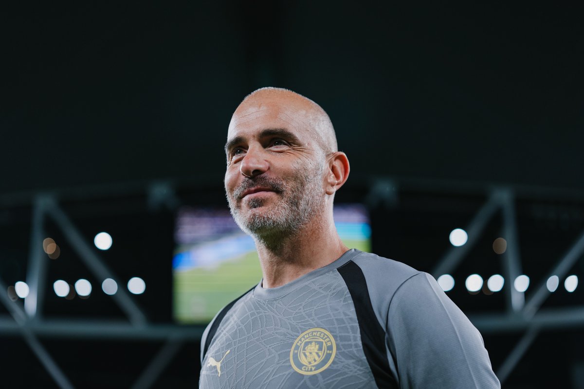 ManCity's tweet photo. Ready for the first match in charge 💪 https://t.co/fU9GGNt1kA