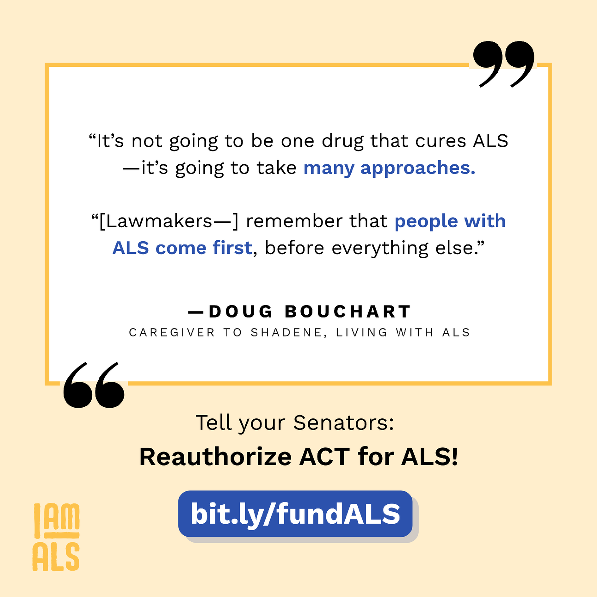 iamalsorg's tweet photo. ACT for ALS explores multiple pathways to understanding and eventually treating ALS at once.

That's why we call it the single fastest path to a world without ALS. Ask your Senators to pass ACT for ALS: https://t.co/mr09LldAKa #ACTforALS https://t.co/ObmOVtst6g
