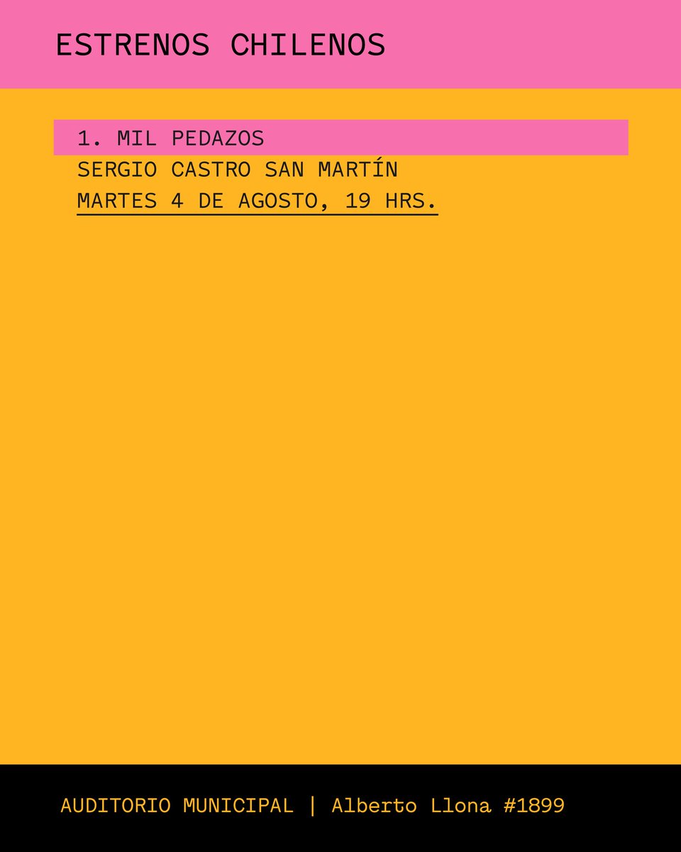 salakcine's tweet photo. “Mil Pedazos” regresa con una nueva función a 'Estrenos chilenos' de Sala K / Maipú 🇨🇱🎬 https://t.co/X3KTZLW4b3