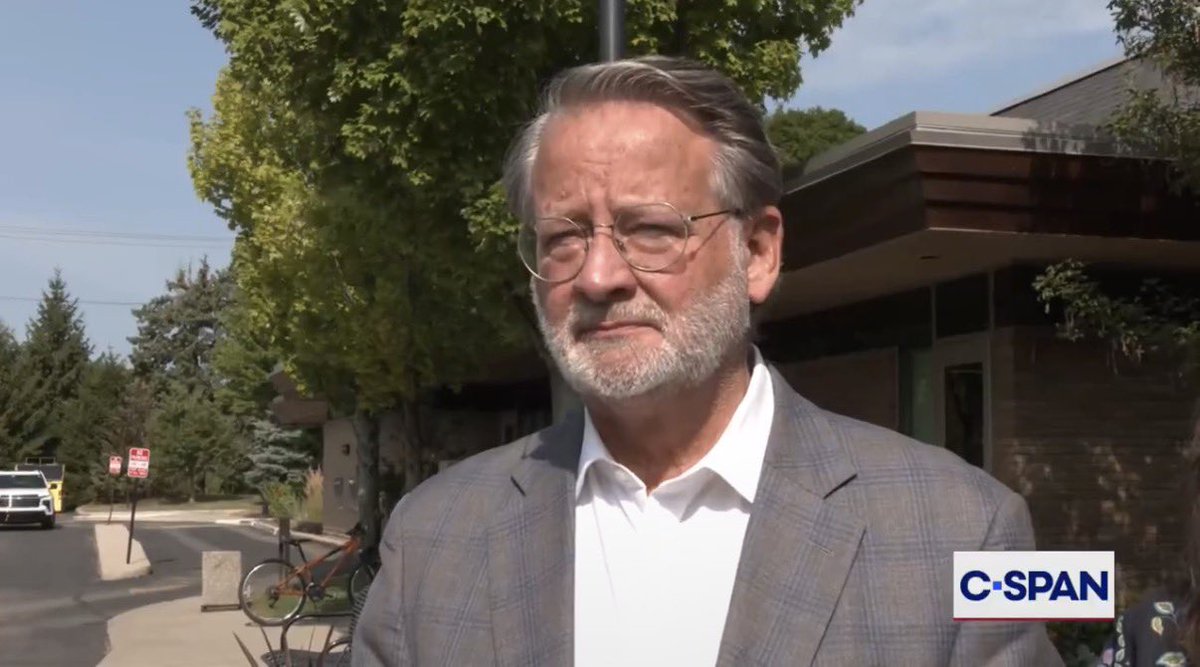 PollTracker2024's tweet photo. C-Span: Senator Gary Peters (D-MI) says he will support the Democratic nominee for Senate in Michigan whether it’s El-Sayed or Stevens https://t.co/WQWmEA1SgC