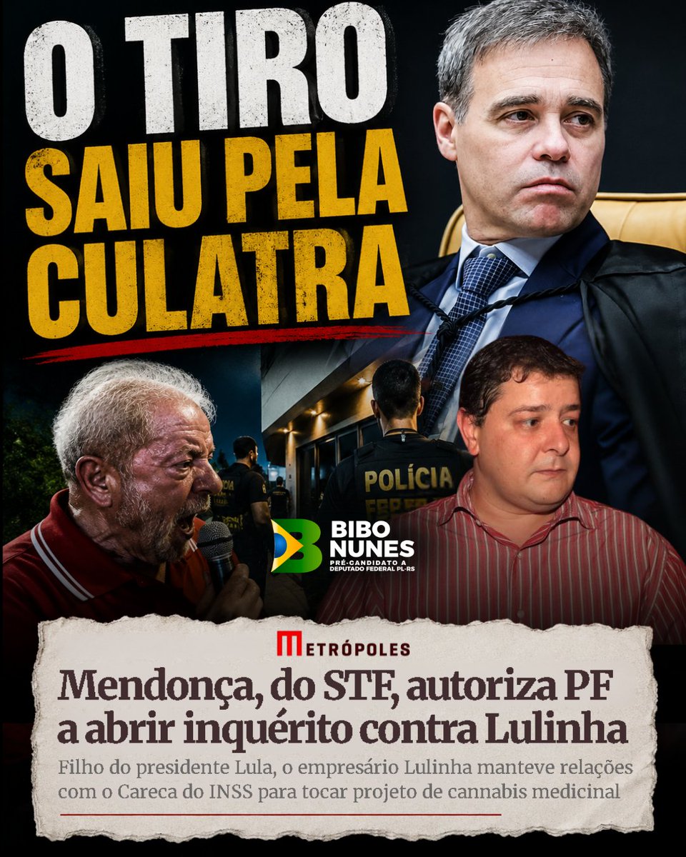 bibonunes1's tweet photo. 🚨 O TIRO SAIU PELA CULATRA!

Ao tentarem retirar atribuições do ministro André Mendonça no caso do INSS, acabaram esbarrando em um fato incômodo: o próprio ministro já havia autorizado a abertura de inquérito contra Lulinha no âmbito das investigações.

A estratégia virou contra quem tentou politizar o caso.

📢 Compartilhe e siga para mais!
