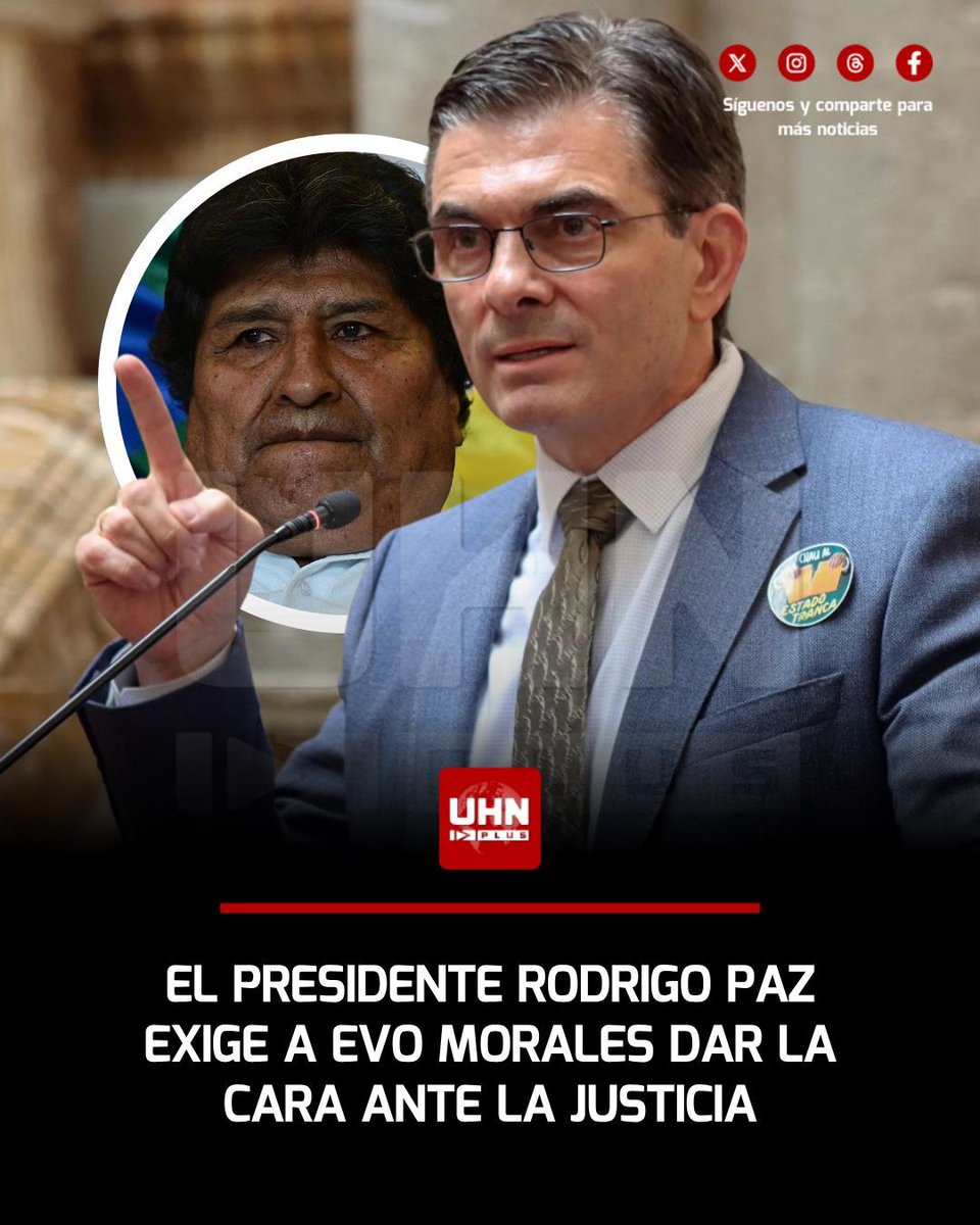 UHN_Plus's tweet photo. 🇧🇴‼️ | El Presidente Rodrigo Paz afirmó que el comunista y criminal, Evo Morales, debe responder en los tribunales tras la orden de captura emitida en su contra por terrorismo y alzamiento armado. Las violentas protestas y bloqueos impulsados por el evismo paralizaron el país durante semanas, dejando pérdidas de 3.000 millones de dólares y un trágico saldo de 16 fallecidos, mientras Morales sigue atrincherado en Cochabamba para evitar su detención.