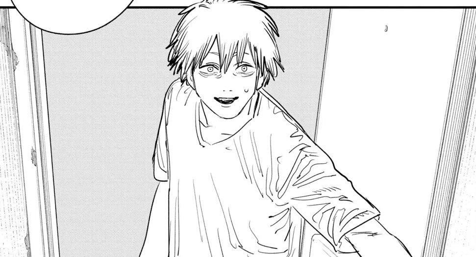 saturdaysundaee's tweet photo. I can’t quite get over the fact that Denji canonically hates men. He has so much vitriol for them that he can’t even be bothered to shake one’s hand without being scolded into it. But here he is, with that nervous smile, only hoping it’s his Aki behind the door. (1/3) https://t.co/TZqa916np6