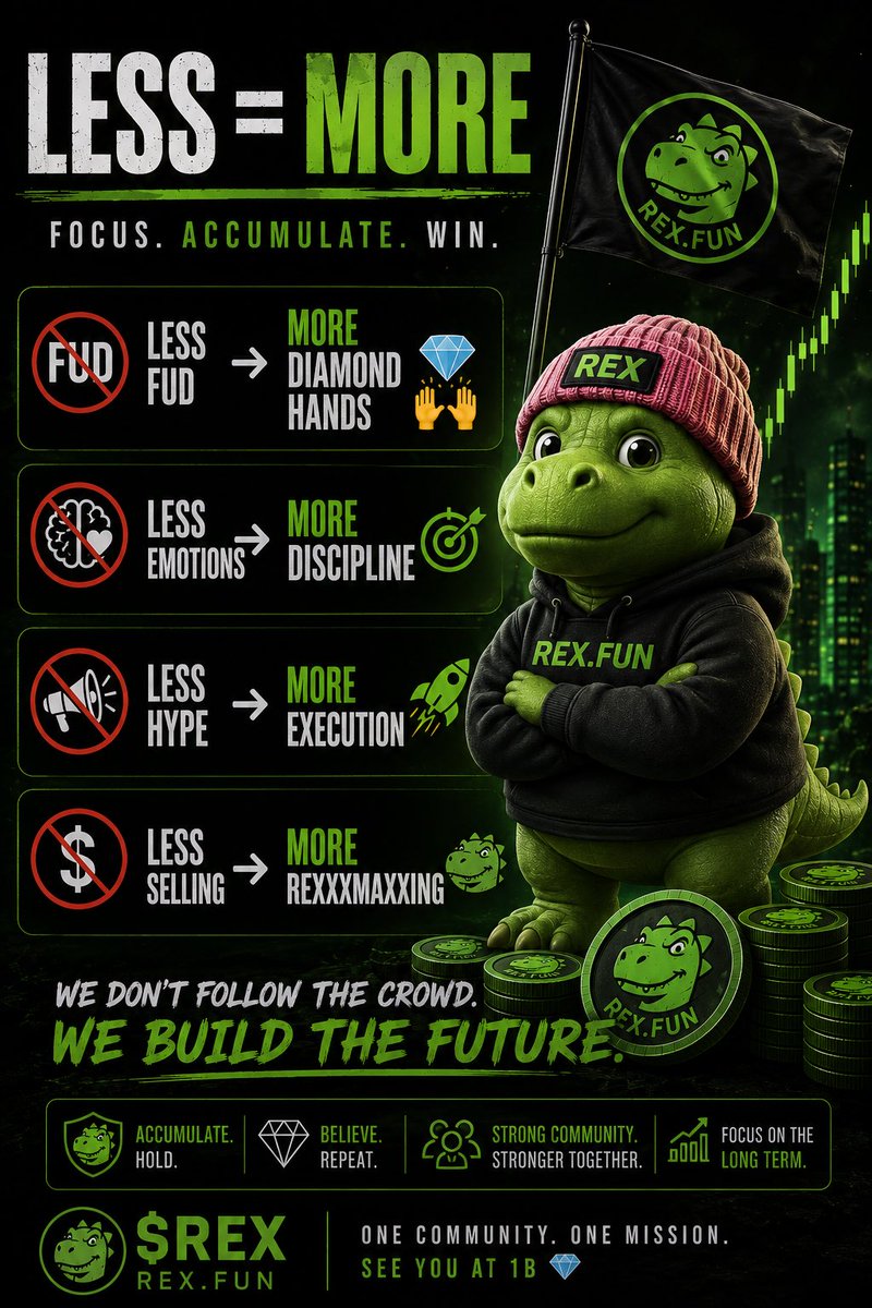 3ljulz's tweet photo. The strongest communities aren’t created during pumps.
They’re forged during silence.
Less FUD.
More discipline.
More builders.
More Diamond Hands. 💎🦖
See you at 1B.
#REX #RexFun #DiamondHands #Solana #Memecoin #CryptoCommunity #DCA #RexArmy #Conviction #Rexxxmaxxing https://t.co/dXc9HMUeX2