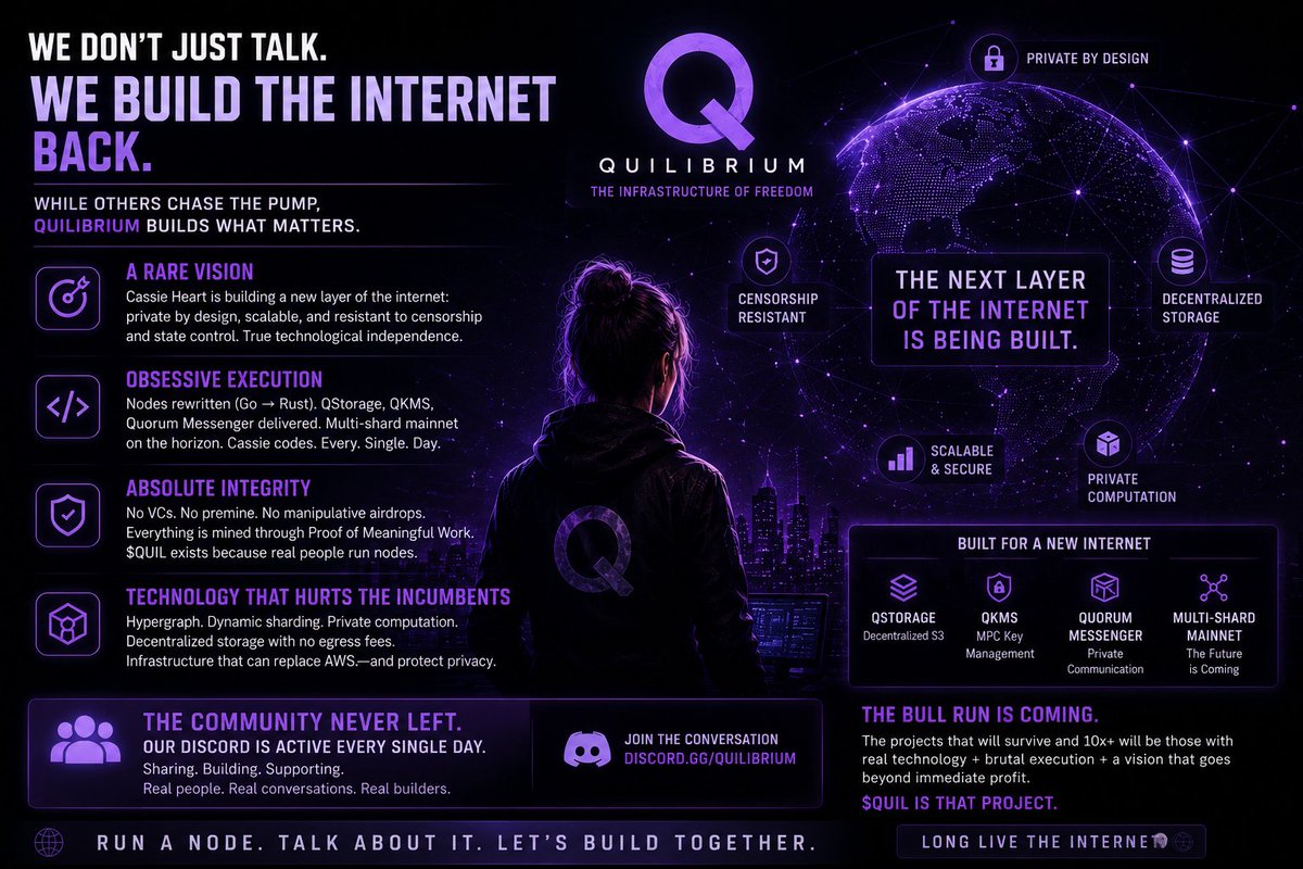 Aiden_Maxxing's tweet photo. Most crypto communities vanish when the hype fades.

$Quil didn't.

After all the delays, the Discord is still alive every single day—builders building, node runners helping newcomers, real discussions instead of price spam.

Hype creates noise.
Conviction builds networks. https://t.co/RnAj4iGv9K