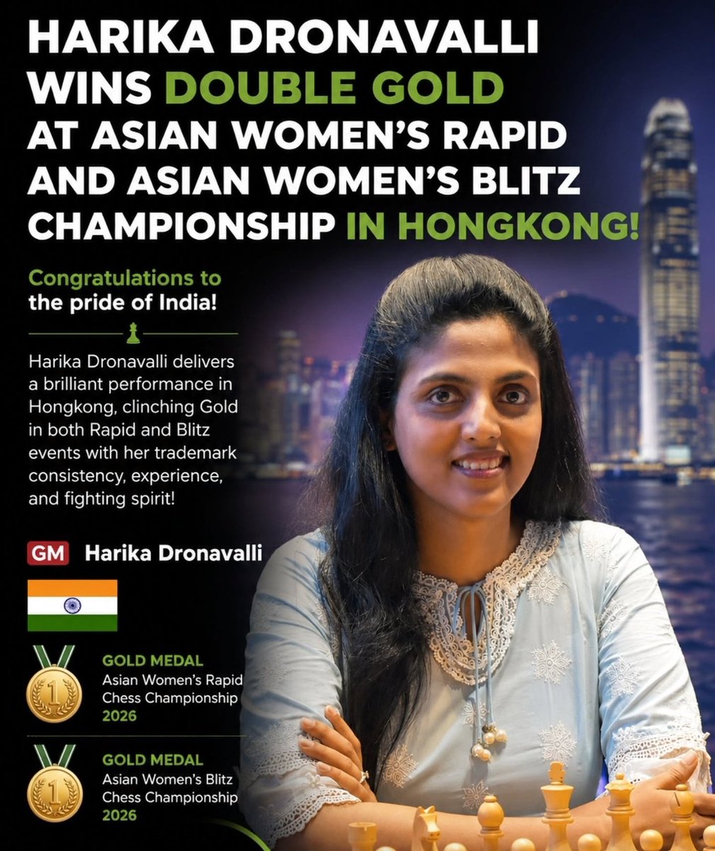 dirbobby's tweet photo. Congratulations, dear @HarikaDronavali
🏆 🏆 🇮🇳

Winning Double Gold at the Asian Women’s Rapid & Blitz Chess Championships is an extraordinary achievement and a proud moment for our entire family. Your dedication, consistency, and fighting spirit have made India proud. Wishing you many more victories and greater milestones ahead Amma. ❤️👏♟️