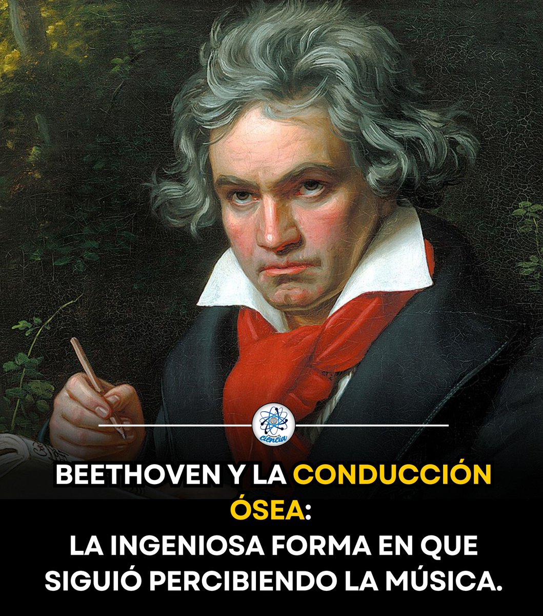 EnsedeCiencia's tweet photo. Cuando Beethoven se quedó sordo, descubrió que si sujetaba una varilla de metal a su piano y la mordía mientras tocaba, podía oír la música a través de las vibraciones de su mandíbula. 

Este proceso se conoce como conducción ósea. https://t.co/NWlyQgO2fc