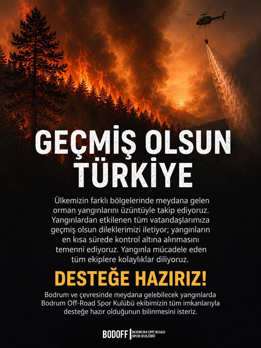 offroadbodrum's tweet photo. DESTEĞE HAZIRIZ!

Bodrum ve çevresinde meydana gelebilecek yangınlarda Bodrum Off-Road Spor Kulübü ekibimizin tüm imkanlarıyla desteğe hazır olduğunun bilinmesini isteriz.

#bodrum #offroad #yangın #destek #muğla https://t.co/6yA9BIR7nB