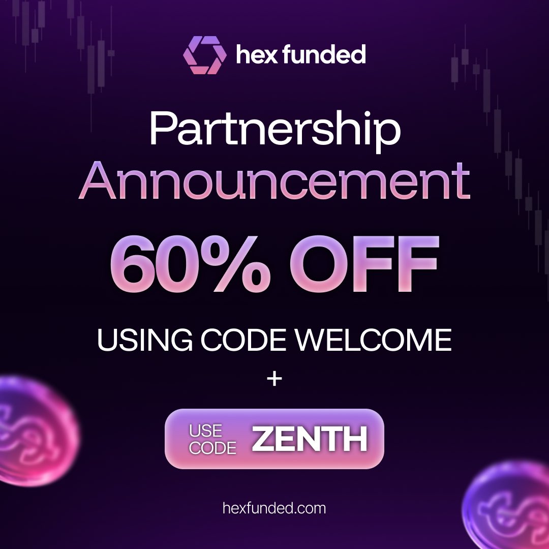 ZenithPulse_fx's tweet photo. PARTNERSHIP ANNOUNCEMENT
Iβm excited to officially announce my partnership with @HexFunded! π
Get 60% OFF using WELCOME, plus an extra discount with my exclusive code ZENTH on every account purchase.
π Letβs get funded! #HexFunded #PropFirm #ForexTrading https://t.co/8TZOvNsUyH
