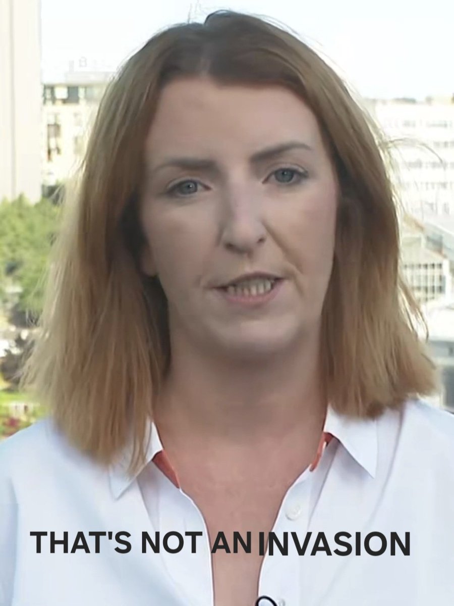 Gingy16836908's tweet photo. This fraudster,now sporting a new haircut,believes 49,000 undocumented men entering a country in one day does not constitute an invasion.  God help us if the same thing we're to happen here.  She disregards the safety of women and children.  How many is an invasion? https://t.co/5hkfpeRcDX
