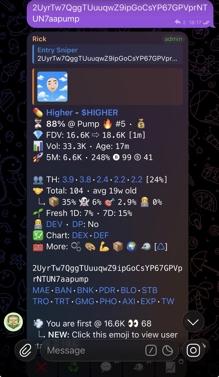 Entry_sniper1's tweet photo. $HIGHER
CA>

2UyrTw7QggTUuuqwZ9ipGoCsYP67GPVprNTUN7aapump
#Solana #SolanaMemecoins #Memecoin #fomo https://t.co/HirWreQ32k