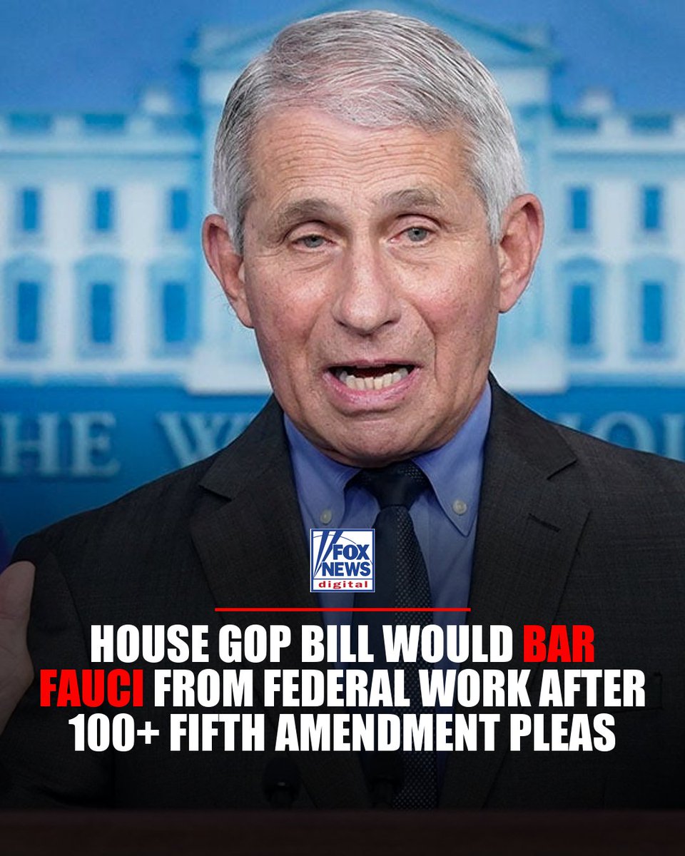 foxnewspolitics's tweet photo. House Republicans introduce a bill to permanently bar Dr. Anthony Fauci from federal government work after he invoked the Fifth Amendment over 100 times during a Senate hearing chaired by Sen. Rand Paul.

The STOP the SWAMP Act, introduced by Rep. Rich McCormick, R-Ga., would ban anyone from federal employment who refuses to answer questions from lawmakers — and would authorize Congress to refer witnesses for criminal prosecution if they unlawfully withhold information.