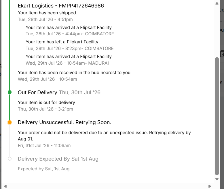 GGDilipKumar's tweet photo. @flipkartsupport @flipkartsupport @Flipkart @jagograhakjago @JoshiPralhad Was sitting home as I was waiting for delivery. No calls received from Ekart till time, now status have changed to 1st Aug. When will I get replacement product? https://t.co/CnfZ7n7RNj