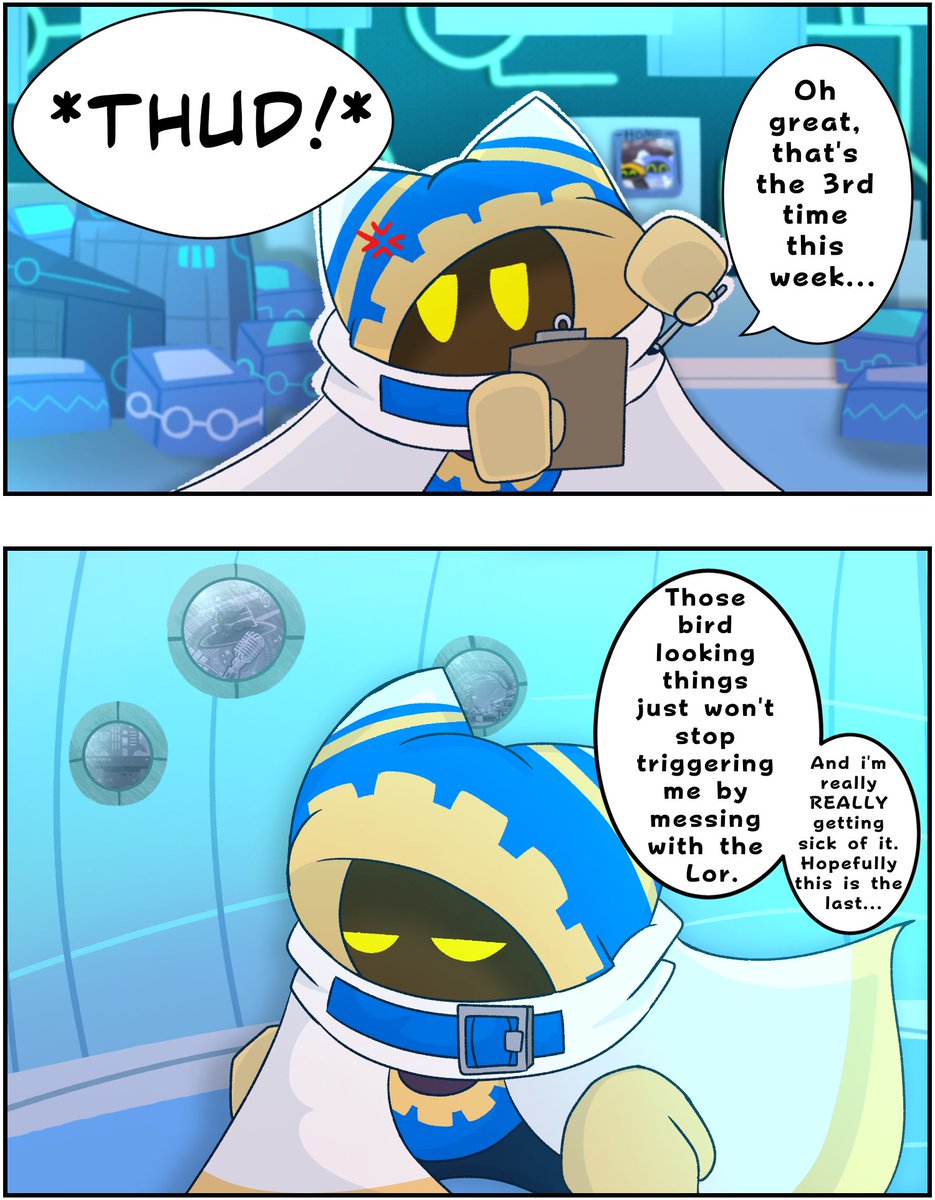 kirbyrtdl's tweet photo. always watch out for obstructions in the way, especially if theyre nearly dead jesters that got beat down by a pink ball and crashed into a clockwork star

(how magolor and marx MAYBE met) https://t.co/4zXO6kxAlF