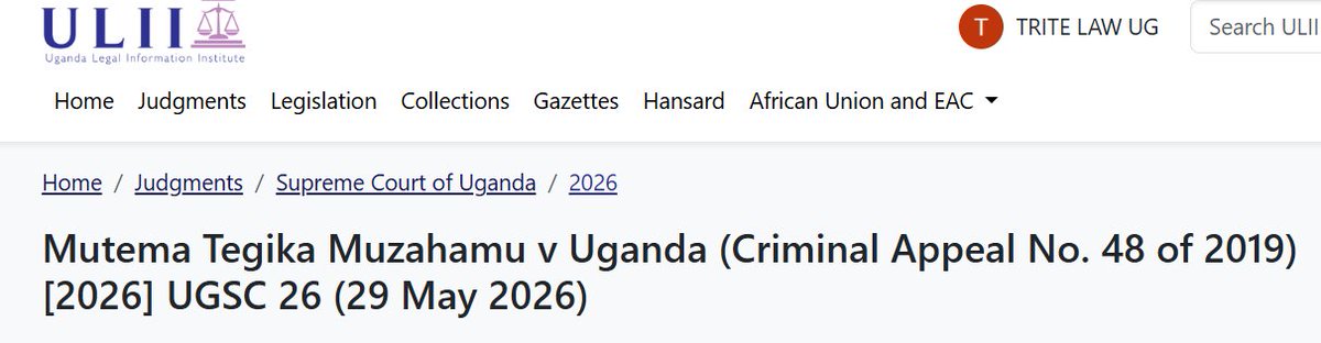 TriteLawUG's tweet photo. On 29th-May-2026, Supreme Court upheld  Death Sentence for  a father who killed his two year old child amid DNA paternity dispute, ✍️maximum sentence was to send a clear message to other men that might be similarly inclined that they could face the ultimate penalty for their ill‑conceived actions.
✍️In order to foster communal stability and social cohesion amidst the rising incidence of DNA paternity testing in Uganda, Courts ought to play their role in quickly and conclusively forestalling the murders of innocent children by vengeful, criminally‑inclined father figures

Legal representation:
Mr. Emmanuel Muwonge,holding brief for Mr. Henry Kunya

Respondent:  Mr. Charles Richard Kamuli, Assistant Director of Public Prosecutions.

Case link: https://t.co/M6hIxNuIiR