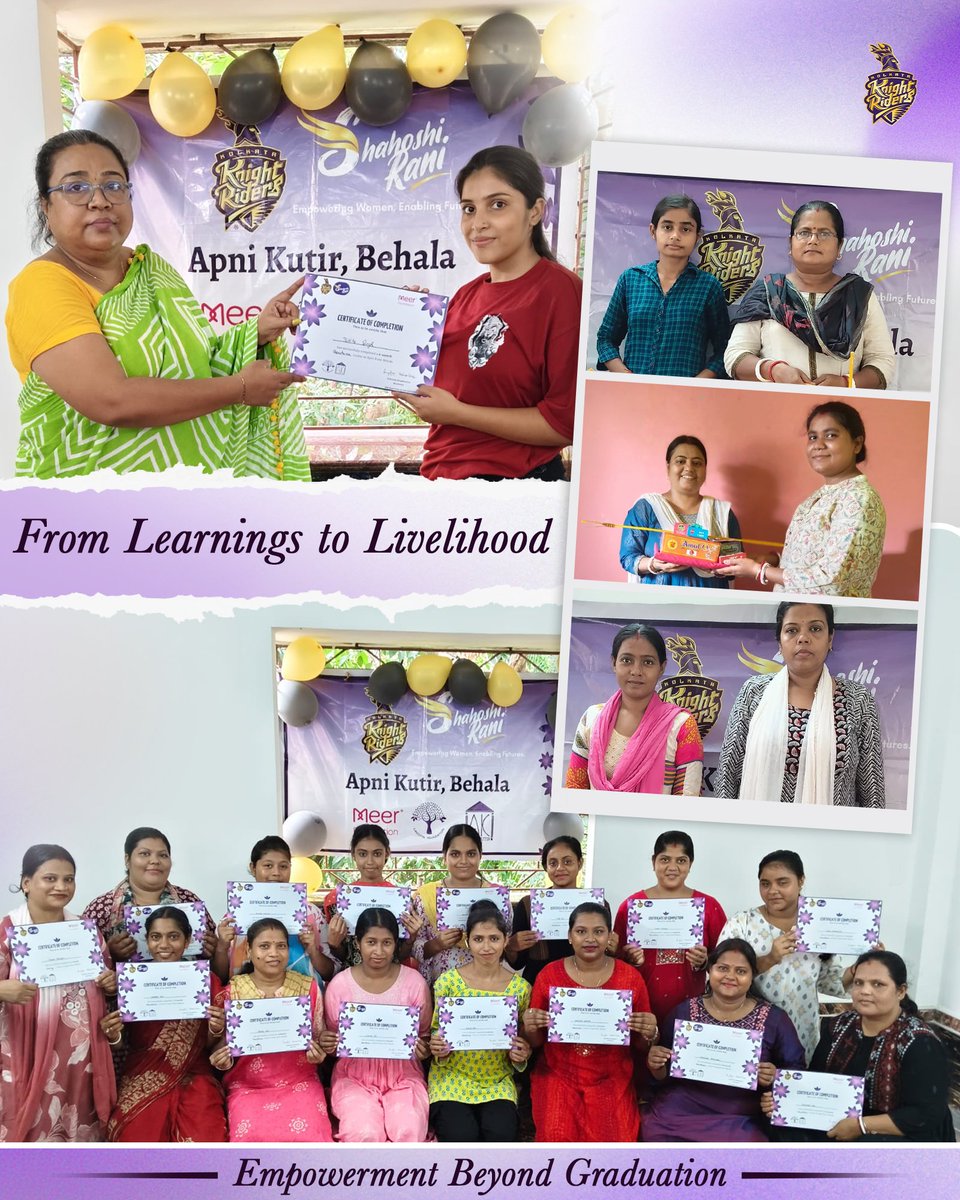 KKRiders's tweet photo. A powerful milestone for our Shahoshi Rani initiative 👑💜

In partnership with the Meer Foundation and the Calcutta Foundation, we're proud to equip this cohort with the tools they need to begin their journey towards independent livelihoods. https://t.co/tiwHve3wXI