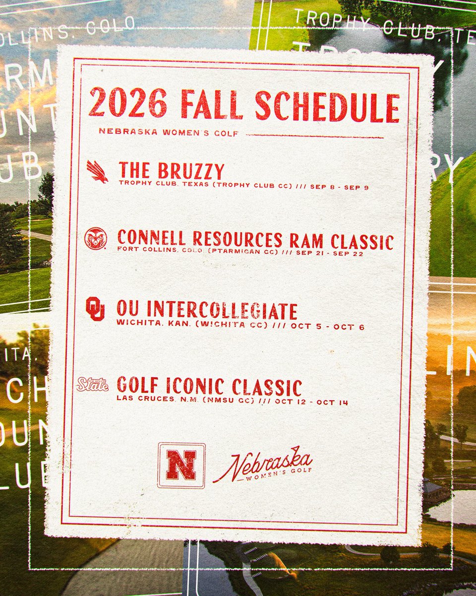 HuskerWGolf's tweet photo. Our 2026-27 schedule has arrived. 🤩

No shortage of exciting destinations to play ahead! https://t.co/e23PPwya2b